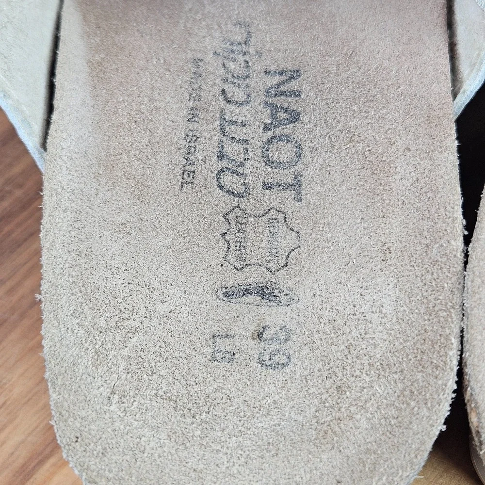 Naot Royalty Women's Soft White/Silver Leather Wedge Slide Sandals EU 39/US 8